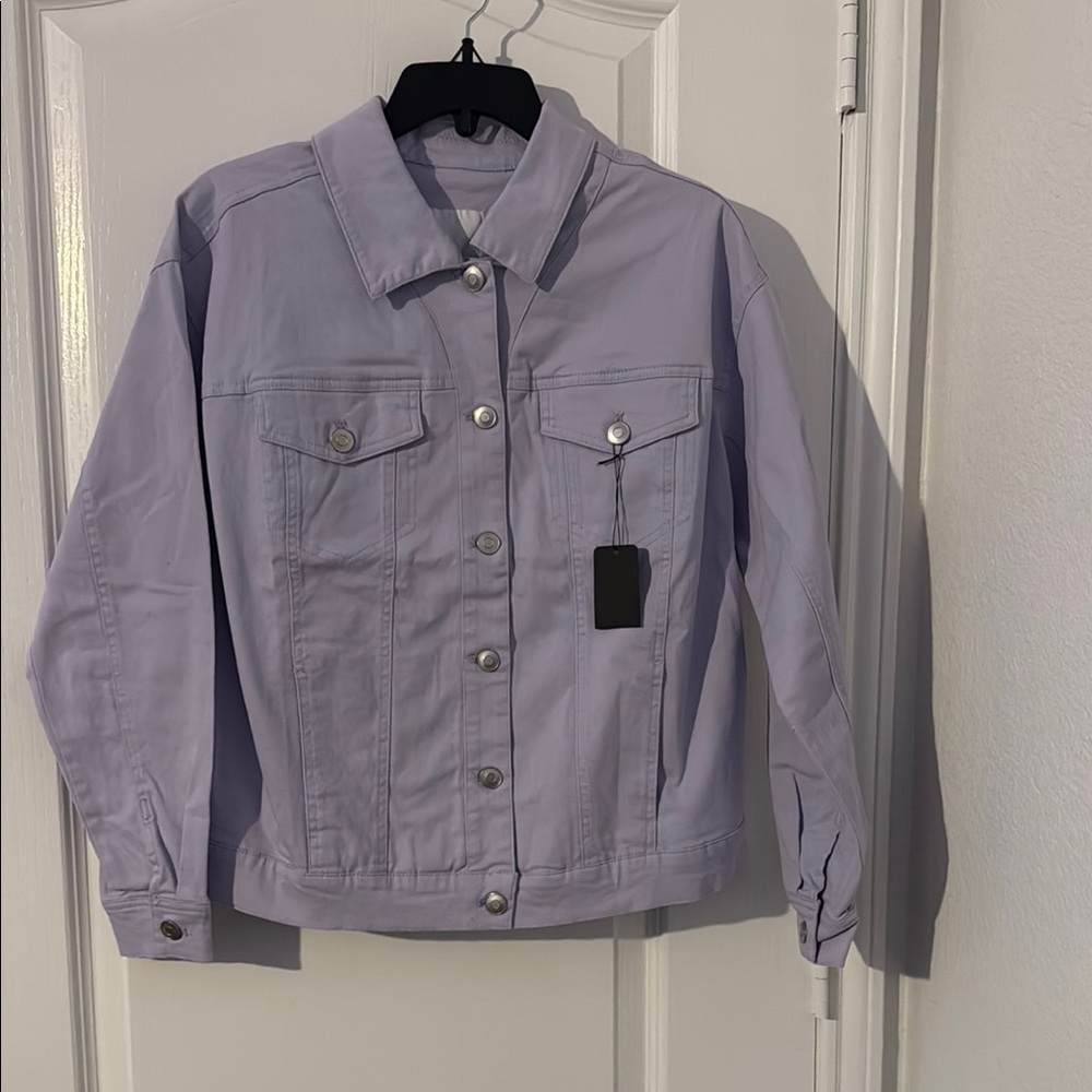Purple Jean Jacket with Cropped Cut and Collar